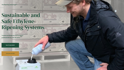 Picture of a produce ripening system that a smiling guy is pouring some liquid into