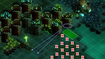 Illustration of line of sight being obstructed by two random forest tiles