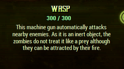 Wasp autoturret description that hints at the game's hidden noise mechanic